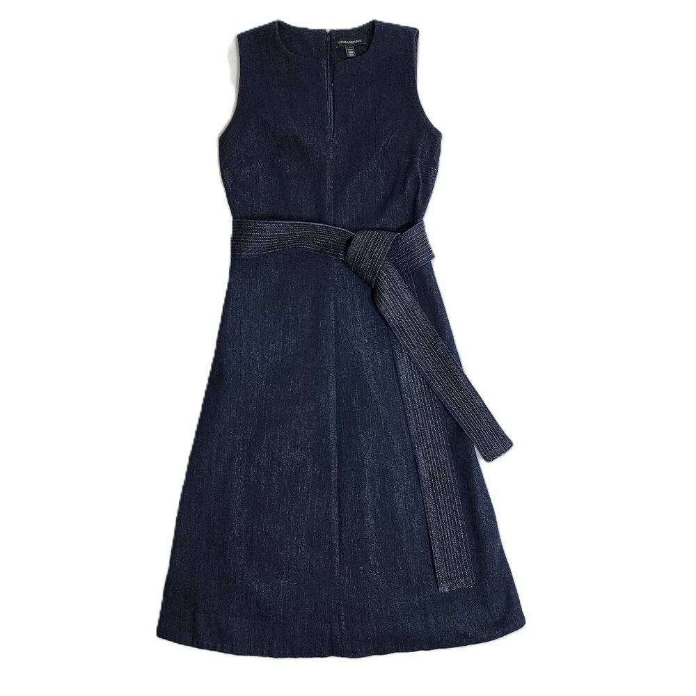 NWOTBanana Republic Women Fit&Flare Belted Blue Denim Split Neck Midi Dress 00P